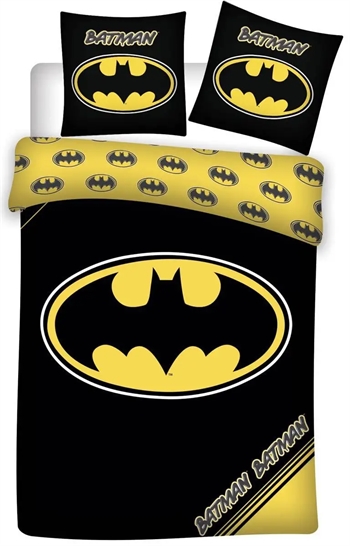 Billede af Batman sengetøj - 140x200 cm - Batman logo og små emblemer - 2 i 1 sengesæt - 100% bomuld hos Shopdyner.dk
